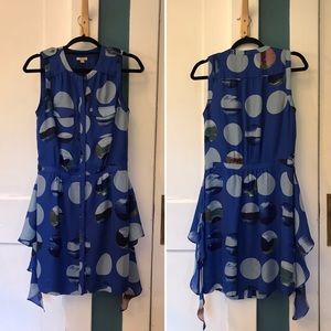 Anthropologie Leifsdottir small Blue Polka Dot Mini Dress